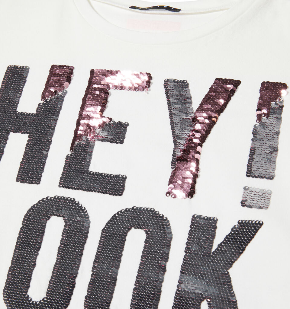 T-shirt with flip-up sequins - girls' short sleeve t-shirts - White | Sisley Young image number 3